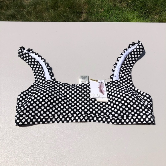 NWT Jessica Simpson Swimsuit Bathing Suit Bikini Top Textured Polka Dot L - Picture 1 of 10